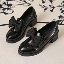 Willtoo Women's Chunky Heel Loafers with Bow, Slip On Platform Shoes, Solid Color Comfortable Loafers for Casual and Business Wear Black