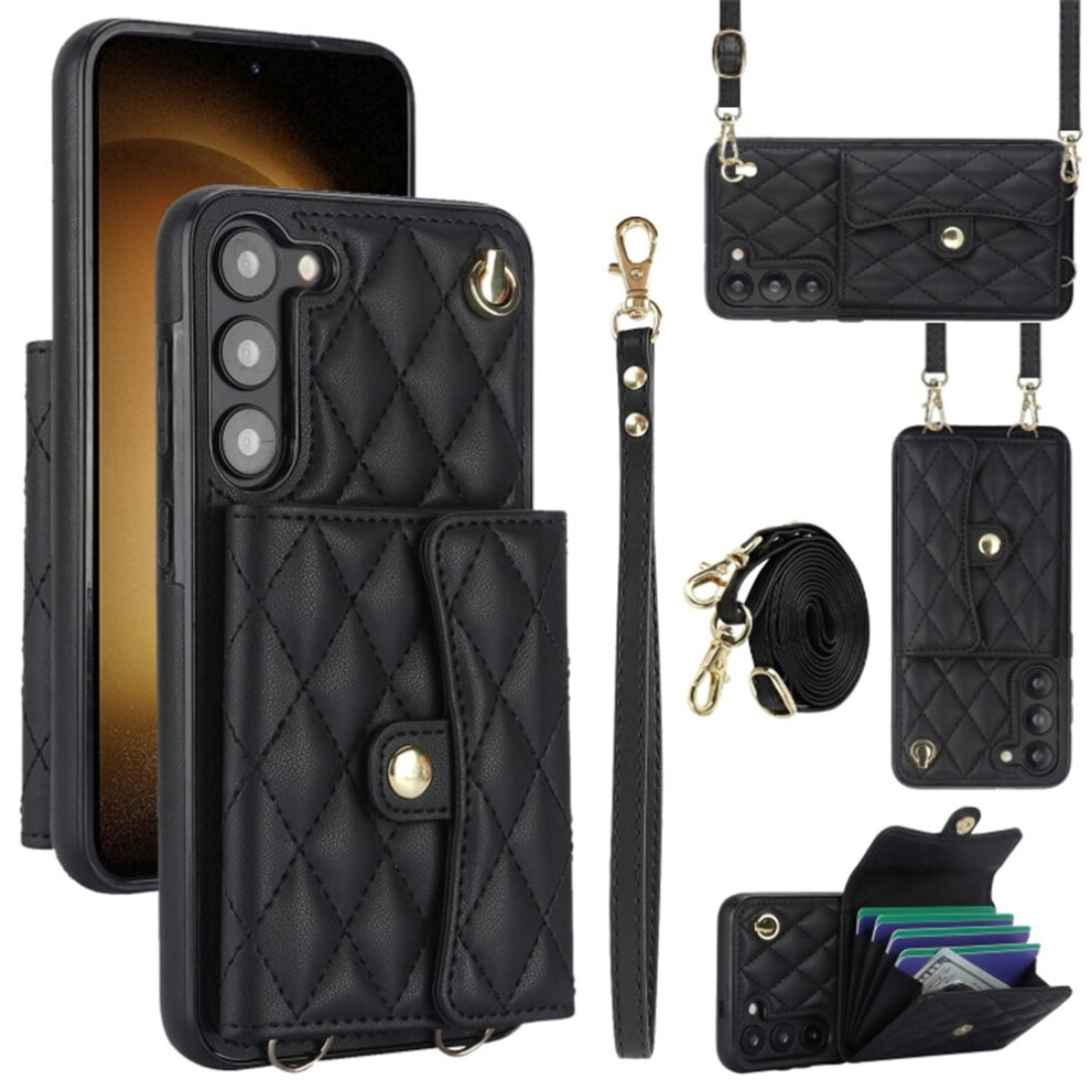 Compatible With Samsung Galaxy S24 Fe 5G Magnetic Flip Wallet Caseâ, Multi-Card Slots, Detachable Shoulder & Wrist Straps Black 9482726229223