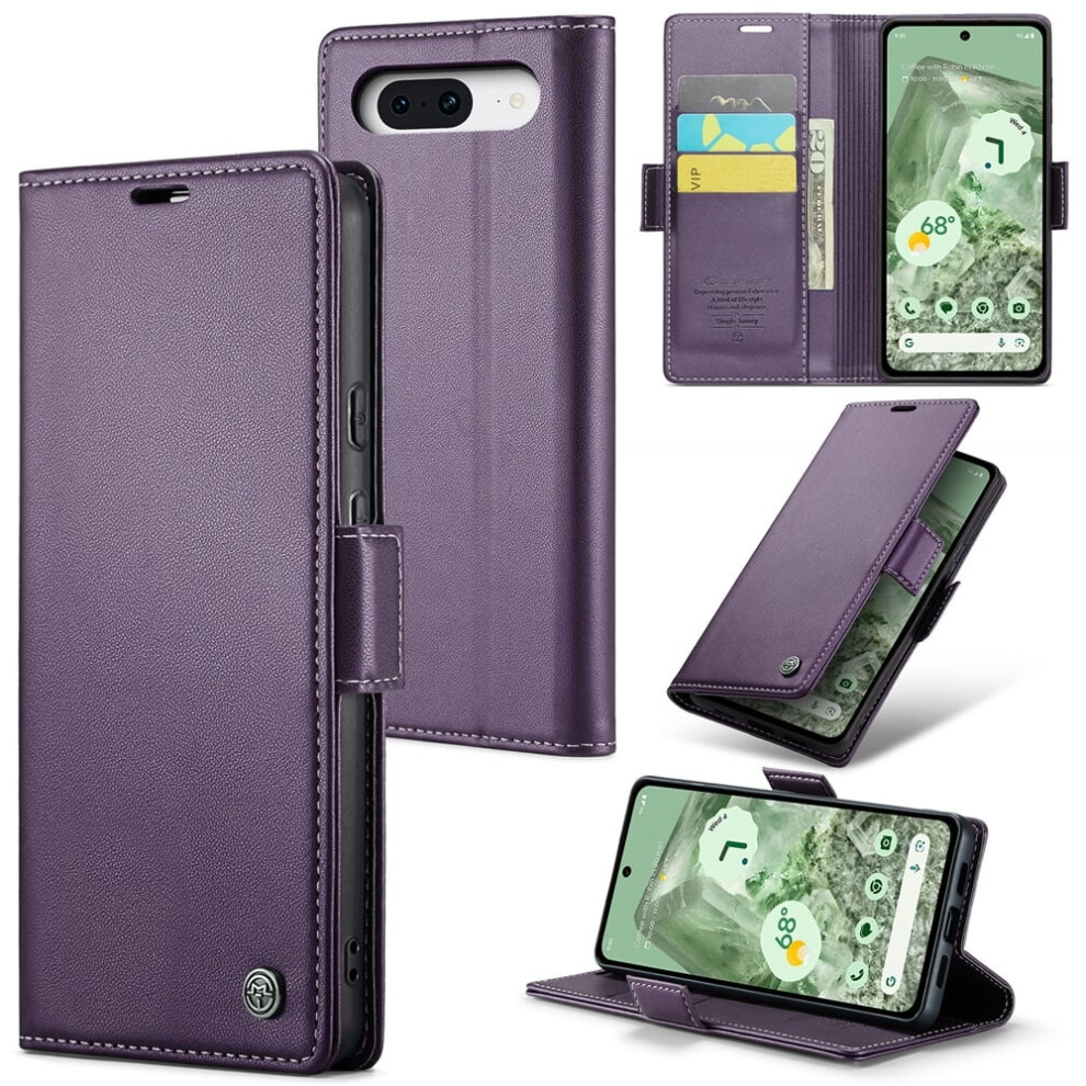 Caseme Leather Wallet Case For Google Pixel 8A Â Rfid Blocking, Magnetic Clasp, Kickstand, Purple 9482726229360