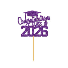 2026 Graduation Glitter Cake Topper, 5.9", Congrats Grad Decor for High School & College Parties – Compatible with Standard Cake Sizes