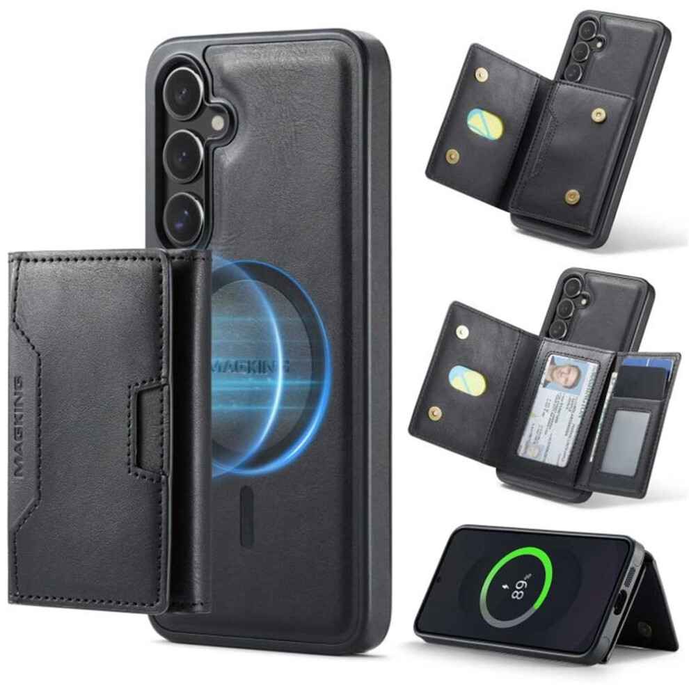 Rfid-Blocking Leather Case For Samsung Galaxy S24 5G (6.2") Â Magsafe, 7-Card Slots, Kickstand, Flip & Detachable Shockproof Cover, Black 9482726229483