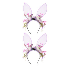 2Pcs Bunny Ear Headband Violet Flower Crown Fairy Headpiece