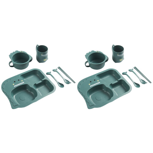 2Ensembles Kit Assiettes Compartimentées Bébé Vert PP
