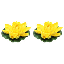 2Pcs Yellow Simulation Lotus Flower Eva Artificial Water Lily for Pond