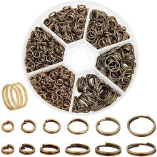 900 Stück, 6 Größen (4/5/6/7/8/10 mm), Eisen-Spaltringe mit Doppelschlaufe für die Schmuckherstellung, Antikbronze