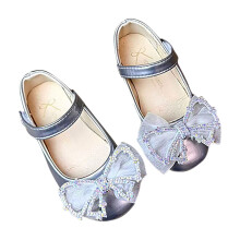Flickor Platta Skor Glitter Prinsessa Finskor Rosett Bröllopsfest Blomma Brudtärnor Mary Jane Ballerinaskor för Barn Silver 10-11 År
