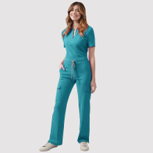 asdoklhq Dames Scrubs Dames V-hals Top met Broek met Trekkoordzakken en Casual Tweedelige Set voor Zorgmedewerkers Hemelsblauw L