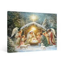 Quadro vintage su tela con la Natività di Gesù, decorazione cristiana ad acquerello – Adatto per casa, soggiorno e camera da letto