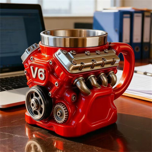 Κούπα καφέ Retro V6/V8 Engine, διπλού τοιχώματος από ανοξείδωτο ατσάλι με μόνωση και λαβή
