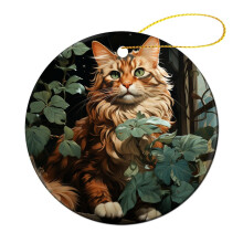 Keramisch kerstornament met kattenthema, 7,6 cm, dubbelzijdig porseleinen hangdecoratie, geschikt voor alle soorten kerstbomen.
