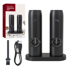 Elektrische automatische peper- en zoutmolen met LED-verlichting en instelbare maalgraad.