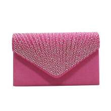Bolsa carteira feminina Willtoo com detalhes em strass, estilo envelope, para festas e eventos noturnos, rosa choque.