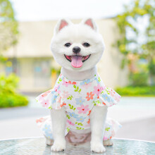 Vestido floral de seda gelada para animais de estimação, macacão para cães e gatos, estampa floral fresca de verão.