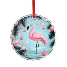 Roze flamingo met kerstversiering, kerstmutsen, ronde glazen kerstornamenten, ideeën voor kerstcadeaus