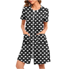 asdoklhq Badjassen voor dames, flanellen pyjama's voor dames, set, dames winter nachtjapon met print en winter nachtjurk met rits en zakken, losse