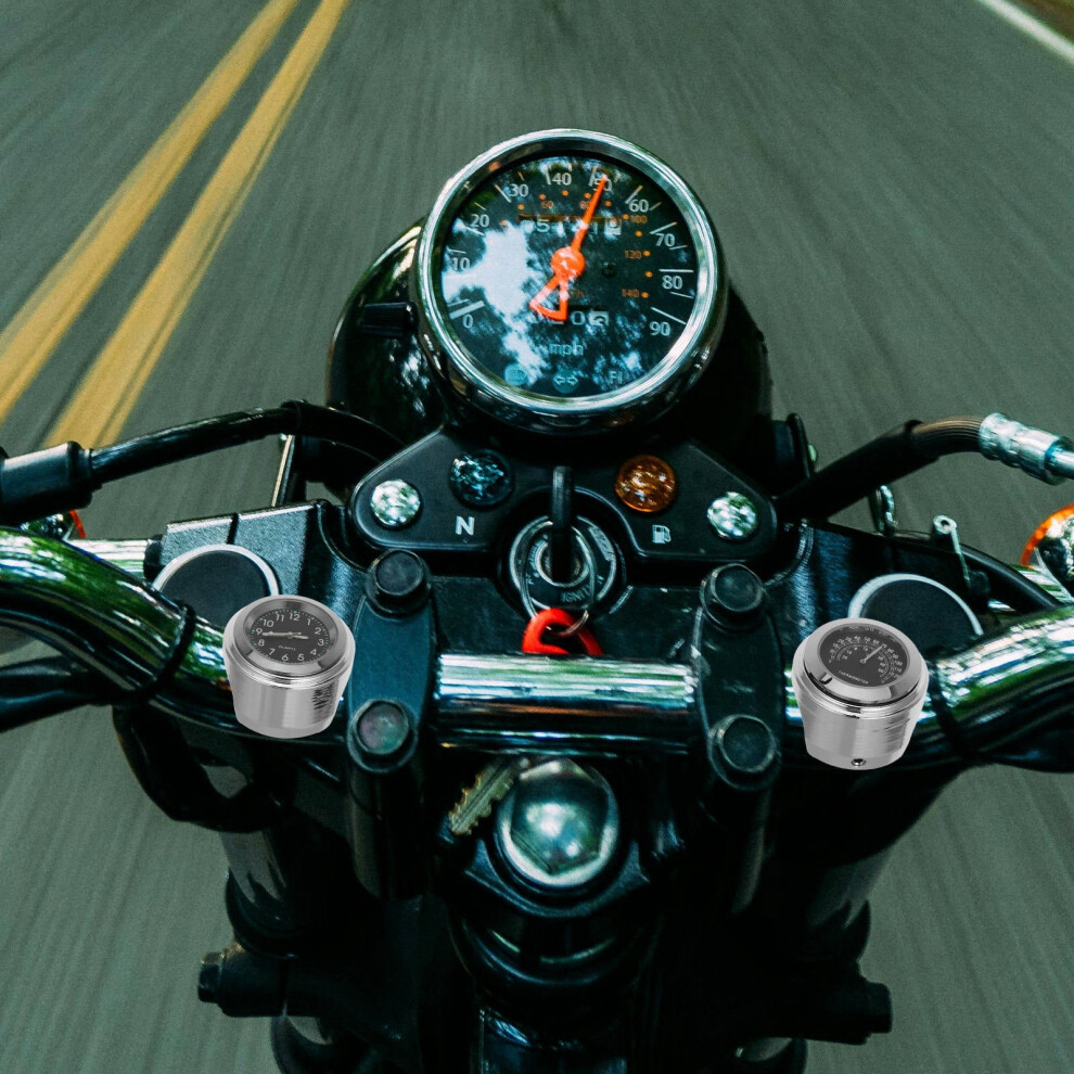Hemoton 2Pcs/Set 22-25Mm Motorcycle Handlebar Dial Clock And Thermometer For (Black) Black 9358459347070