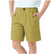 Jongens schooluniform korte broek, stretch, pull-on chino, cropped shorts met zakken, geel, 9-10 jaar
