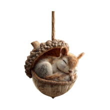Egelbeeldje in een eikelschaal, hangend ornament, decoratieve harssculptuur voor binnen en buiten, voor huis en tuin.