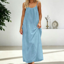 Vestido de verano informal para mujer, sin mangas, color azul.