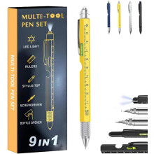 9-in-1 Multitool Pen with LED Light, Ruler, Screwdriver & Opener – Compatible with Ballpoint Refills