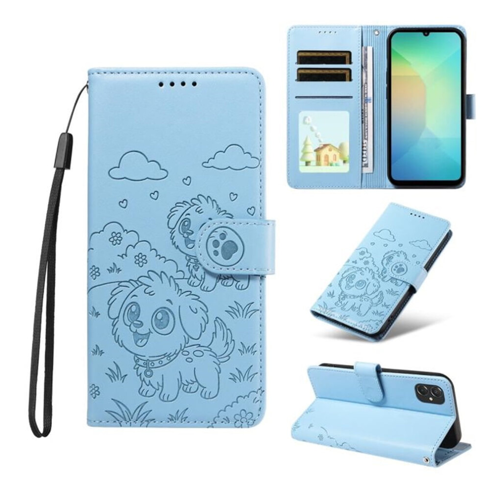 Compatible With Samsung Galaxy A06 4G – Embossed Leather Flip Case With Rfid Wallet, Magnetic Clasp & Lanyard Blue 9482726231783