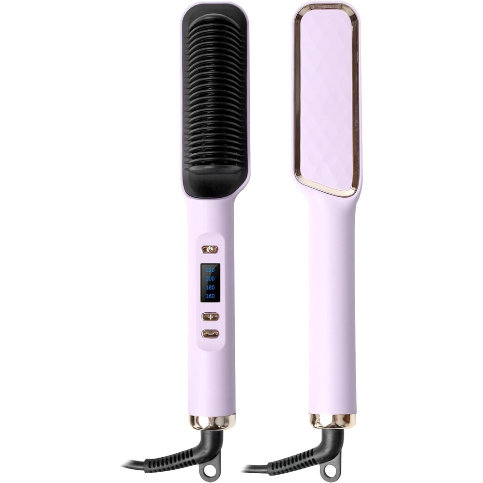 Hair Straightener Brush -Ionic Ceramic Hair Straightening Comb for Smooth and Frizzy,Fast Heating,5 Temp Settings,LED Display,Anti-Scald