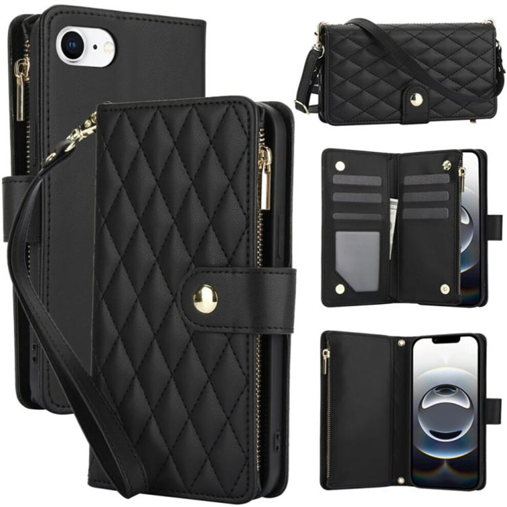 Rfid-Blocking Flip Wallet Case For Iphone 16E 6.1" Â Includes Card Slots, Kickstand, Wrist Strap, Lanyard & Zipper, Black 9482726231578