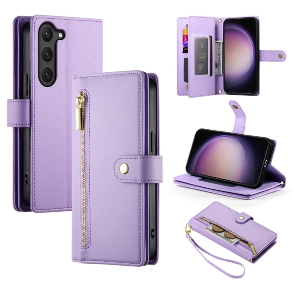 Leather Wallet Case For Samsung Galaxy S23 5G (6.1"), Multi-Card Slots, Zipper Pocket, Lanyard Strap, Compatible With S23 Purple 9482726232094