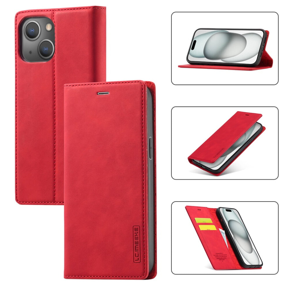 Lc.imeeke Leather Flip Wallet Case For Compatible With Iphone 15 Plus Â Magnetic, Shockproof, Kickstand, Card Holder, Red 9482726232001