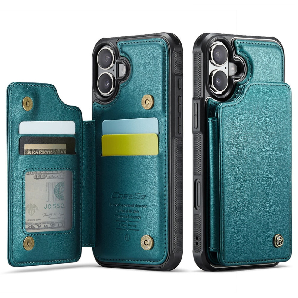 Caseme Leather Iphone 16 Case With Card Holder, Rfid Blocking, Kickstand & Magnetic Clasp Â Shockproof Wallet Case For Iphone 16 (6.1", ) Green 9482726232513