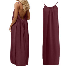 Casual mouwloze zomerjurk met open rug voor dames, rood