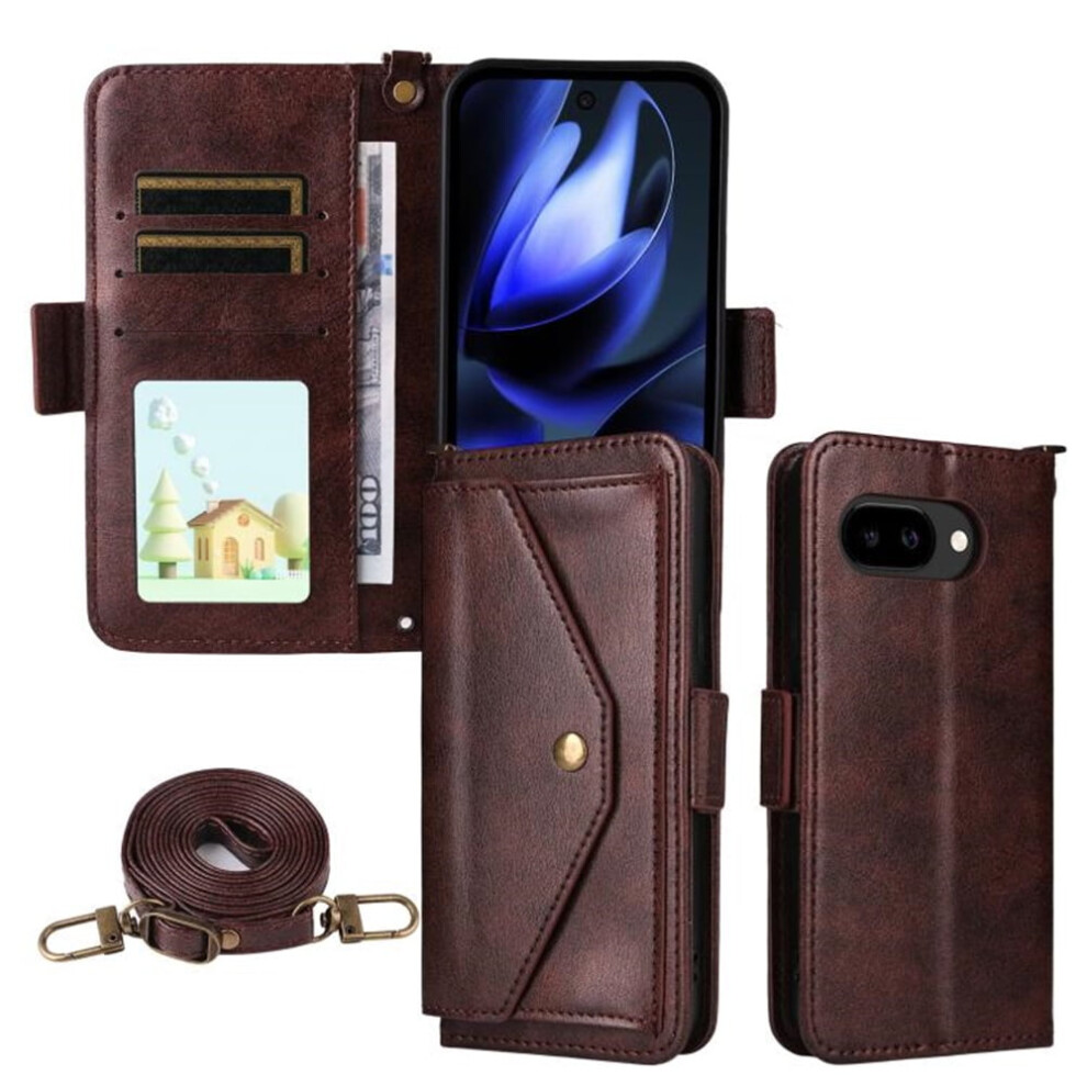 Vintage Leather Wallet Case For Google Pixel 9A – Multi-Card Slots, Hidden Button Pocket, Detachable Strap, Shockproof, Compatible With Pixel Brown 9482726232568