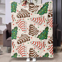 Couverture en flanelle HELLOYOUNG – Couverture douce et chaude pour les fêtes, avec imprimé de biscuits, motif sapin de Noël et gâteau,
