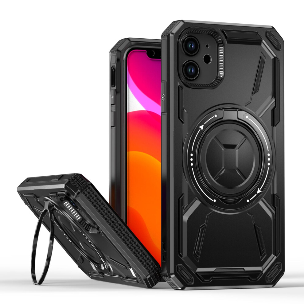 Magnetic Iphone 11 Case With Stand, Magsafe Compatible, Shockproof, Rotatable Ring Holder & Kickstand, Black 9482726233671