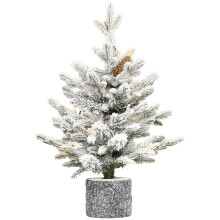 3FT Pre-Lit Flocked Basin Tree - 70 Warm White LEDs, 7 Pine Cones, 365 Tips, Magnesium Basin