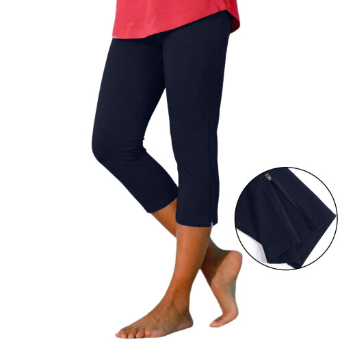 Women's Navy Capri Leggings Compression Fit Knee-Length