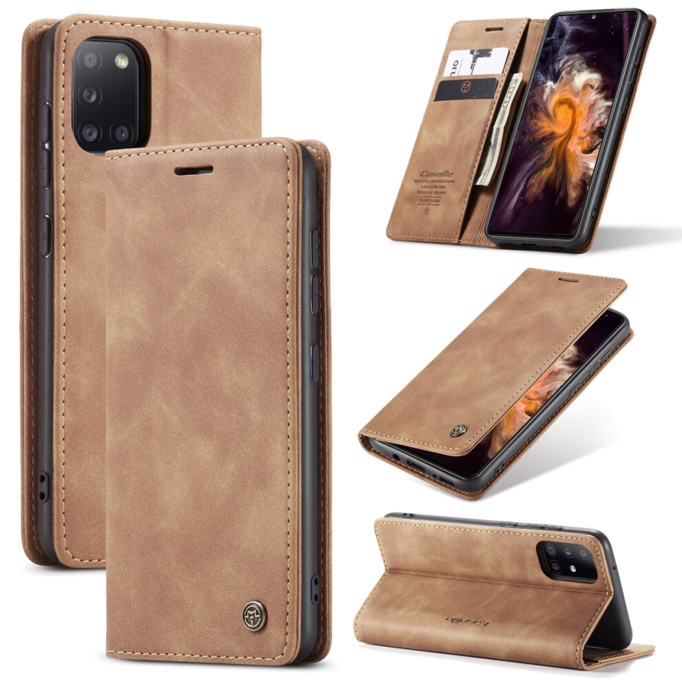 Caseme Leather Flip Wallet Case For Compatible With Samsung Galaxy A31 – Magnetic Closure, Card Holder, Shockproof, Kickstand Brown 9482726233923