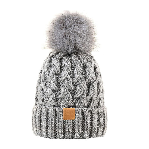Geribbelde gebreide wintermuts voor dames met pompon