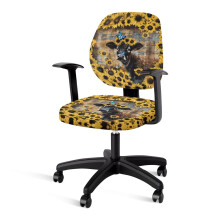 Sunflower Cow Wood Desk Chair Cover, 2-Pack Slipcover with Elastic Bottom for Work/Computer Chairs, Backrest & Seat Cover Gifts