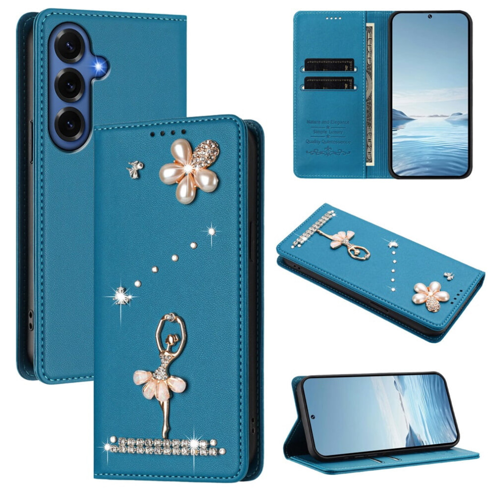 Rfid-Blocking Ballet Girl Flip Wallet Case For Samsung Galaxy S25 5G / S24 5G Â Leather With Card Holder & Magnetic Closure Blue 9482726235033