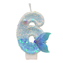 Mermaid Birthday Candles – Blue Number Cake Toppers, Party Supplies Compatible with Mermaid Themes (6 pcs)