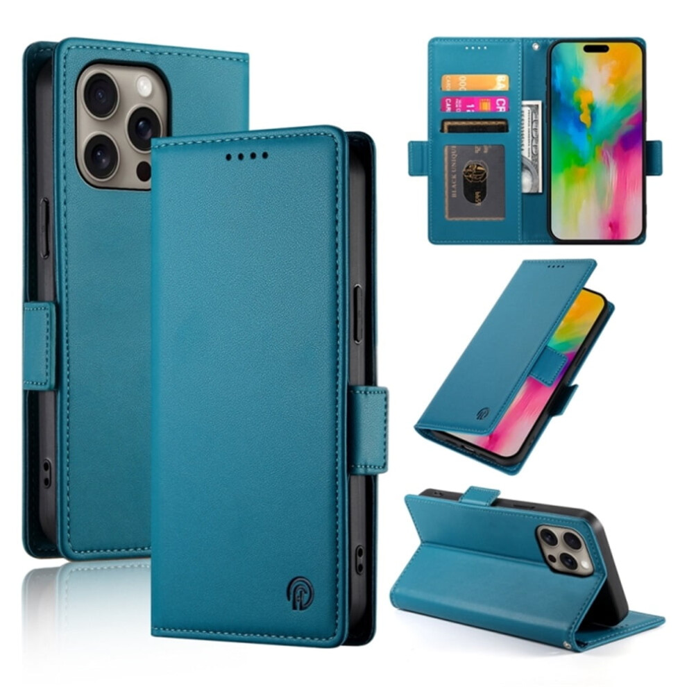 Iphone 16 Pro Max Wallet Case Pu Leather Frosted Blue 9107258653635