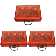 3Pièces Boîte À Mahjong En Bois Rouge Solide Portable