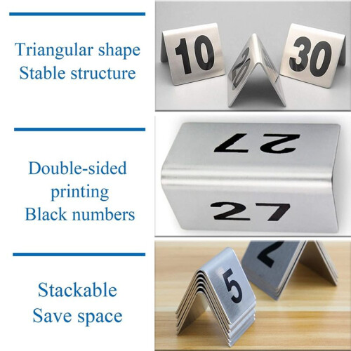 100PCS Restaurant Bar Place Table  Tabletop Number Sign Stackable Table Number Cards Double-Side Black Number 2