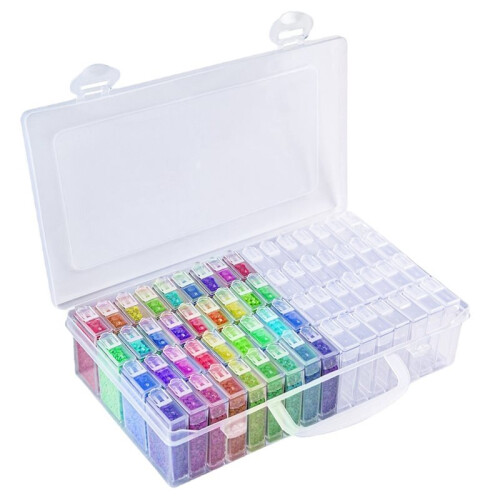 2X 64 Grids Diamond Paint Storage Box Portable Seed Bead Organizer Case DIY Nail Art Plastic Container 1