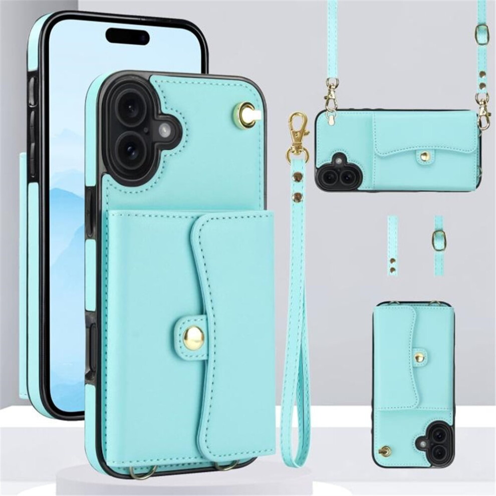 Rfid-Blocking Magnetic Flip Wallet Case For Iphone 17 Â Multi-Card Slots, Detachable Shoulder & Wrist Straps Blue 9482726236085