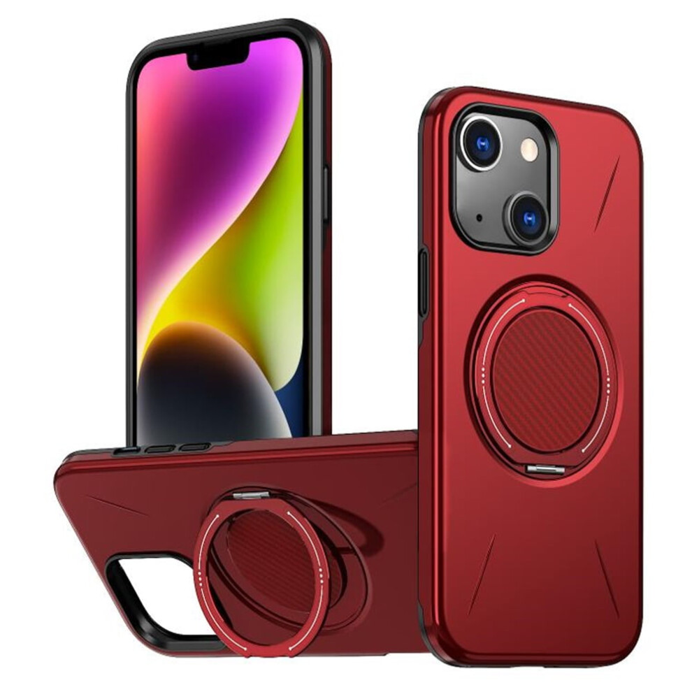 Ultra Slim Hybrid Iphone 14 Case: Tpu+Pc, Metal Rotating Holder, Magsafe Compatible, Military Shockproof, Red 9482726236344