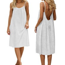 Dames casual mouwloze zomerjurk met open rug in wit