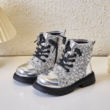 Children's Boots, Single Boots, British Sequin Strap, Side Zipper Short Boots