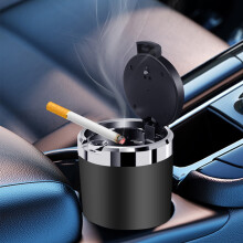 Car Ashtray With Lid Easy To Clean Portable Ashtray For Car Mini Car Trash Can Detachable Stainless Steel Ash Tray With LED Blue Light